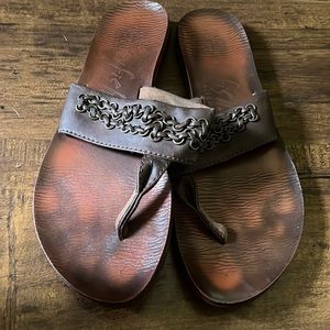 Blowfish dark brown and bronze flip flop sandals
